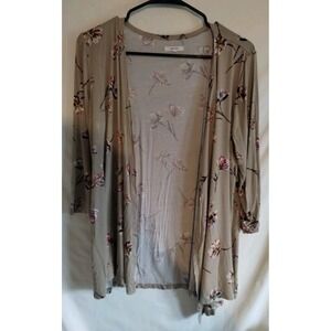 Maurices Tan Floral Open Front Cardigan 3/4 Sleeves Size Med